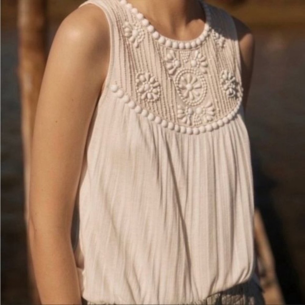Anthropologie Moulinette Soeurs Bristol Embellished Top in Ivory Size S